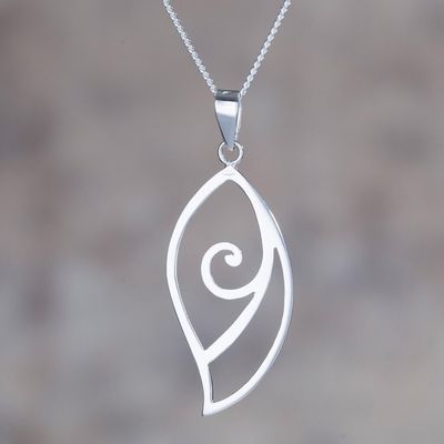 Alternate image for High-Polish Sterling Silver Leaf Pendant Necklace from Peru Fantastic Leaf