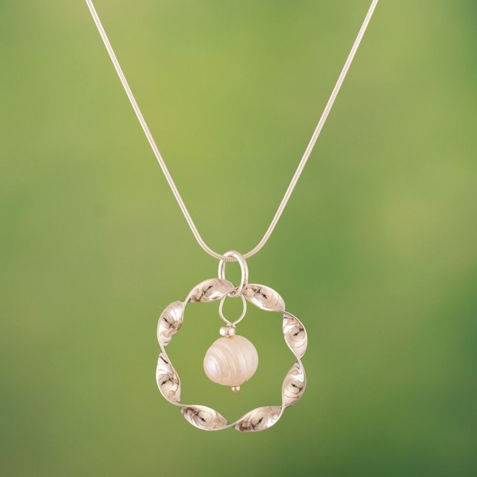 Sterling Silver Pendant Necklace with Cultured Pearl 'Eternal Loyalty'