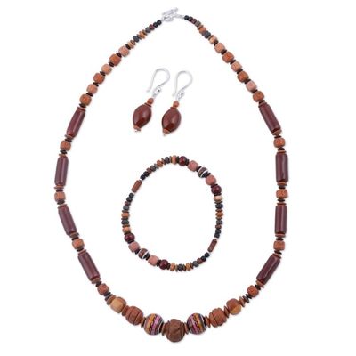 Alternate image for Sterling Silver and Ceramic Brown Jewelry Set from Peru Mountain Force