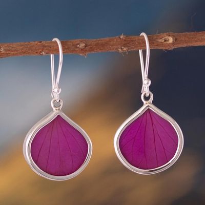 Alternate image for Sterling Silver and Fuchsia Leaf Dangle Earrings from Peru Fuchsia Hydrangea
