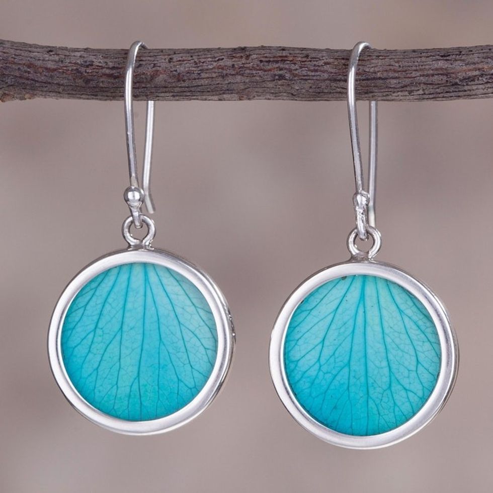 Sterling Silver and Natural Leaf Dangle Earrings from Peru 'Atlantis Leaves'