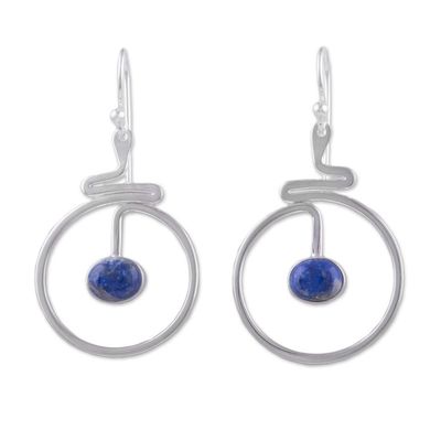 Alternate image for Round Lapis Lazuli Dangle Earrings from Peru Swirling Moons