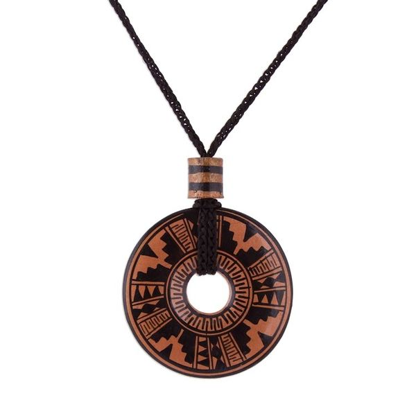 Alternate image for Peruvian Ceramic Pendant Necklace in Black and Copper Colors Copper Queen