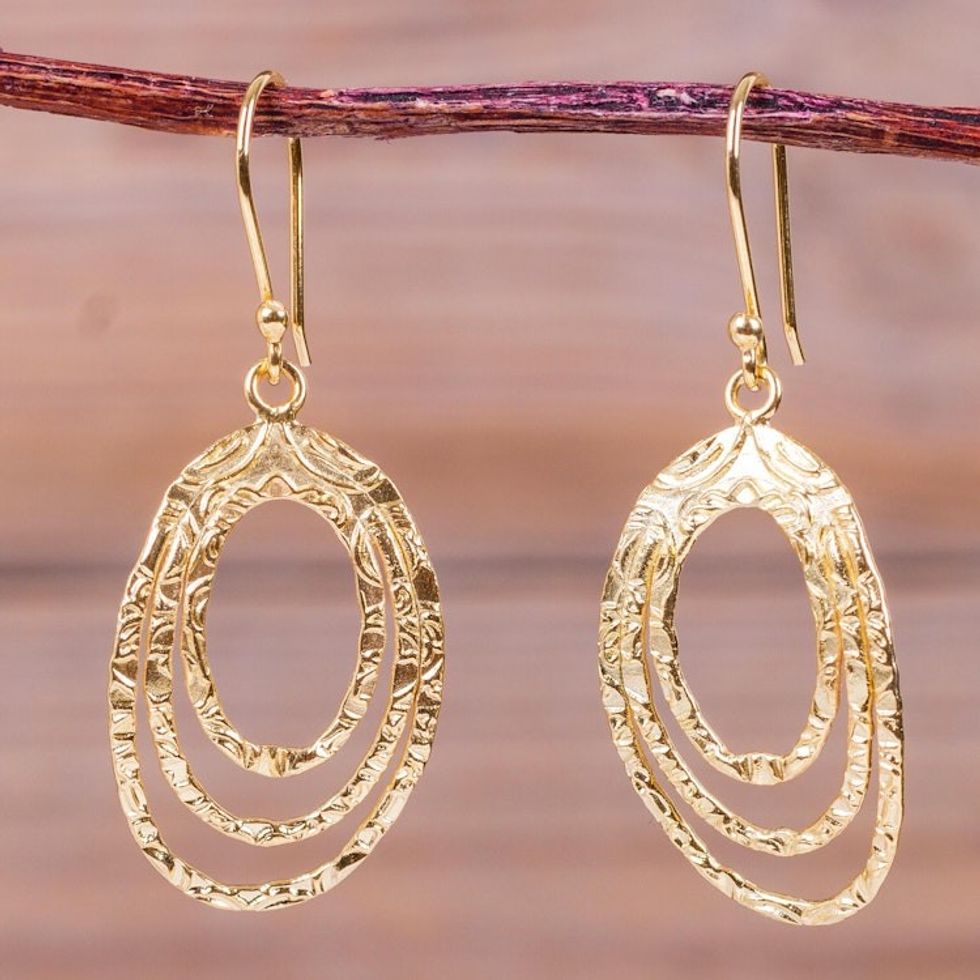 Modern Gold Plated Earrings Peru Artisan Crafted Jewelry 'Centrifuge'
