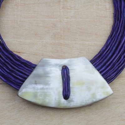 Alternate image for Ghanaian Dark Blue Leather and Bone Statement Cord Necklace Sunooga