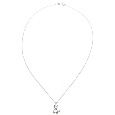 Alternate image for Sterling Silver Minimalist Cat Pendant Necklace from Peru Geometric Cat