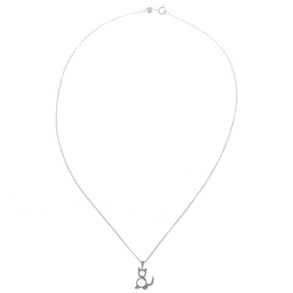 Alternate image for Sterling Silver Minimalist Cat Pendant Necklace from Peru Geometric Cat