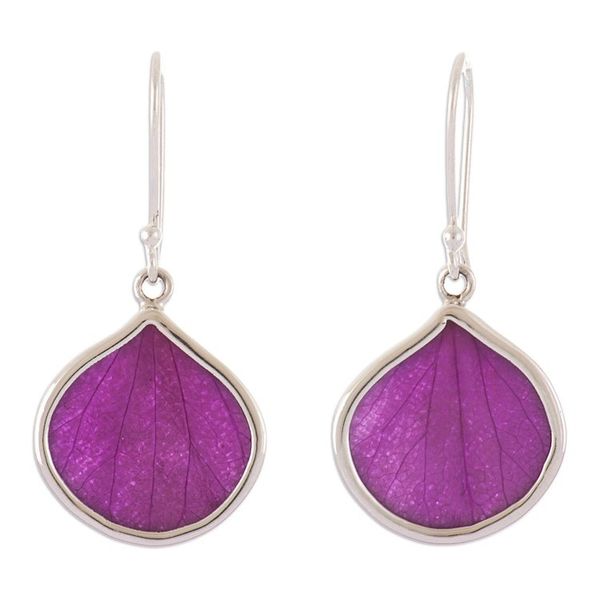 Alternate image for Sterling Silver and Purple Leaf Dangle Earrings from Peru Plum Hydrangea
