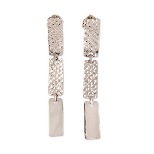 Alternate image for Textured Sterling Silver Dangle Earrings Made in Peru Textured Links