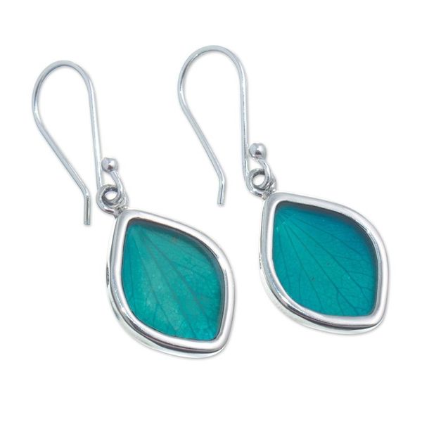 Alternate image for Aqua Hydrangea Leaf Earrings Natures Gem in Aqua