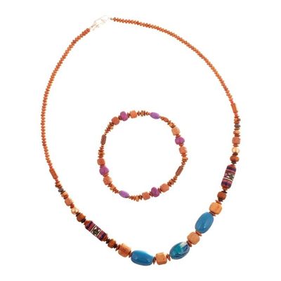 Alternate image for Blue and Purple Ceramic Beaded Necklace and Stretch Bracelet Gentleness and Serenity