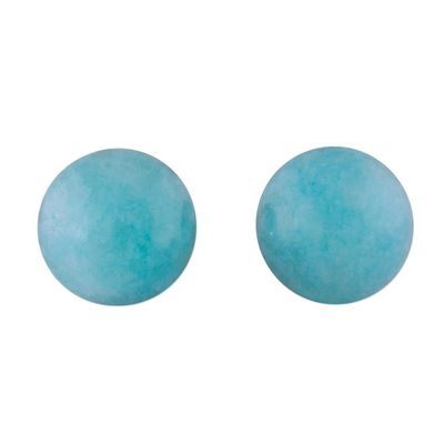 Alternate image for Amazonite and Sterling Silver Stud Earrings from Peru Sky Blue Domes