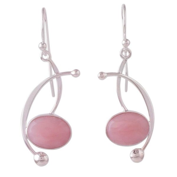 Alternate image for Pink Opal and Sterling Silver Dangle Earrings from Peru Crescent Eyes