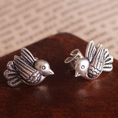Alternate image for 950 Silver Dove Button Earrings Crafted in Peru Imperial Dove