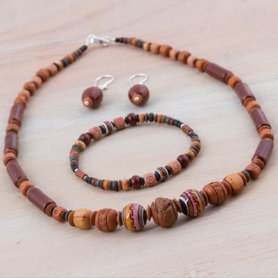 Alternate image for Sterling Silver and Ceramic Brown Jewelry Set from Peru Mountain Force