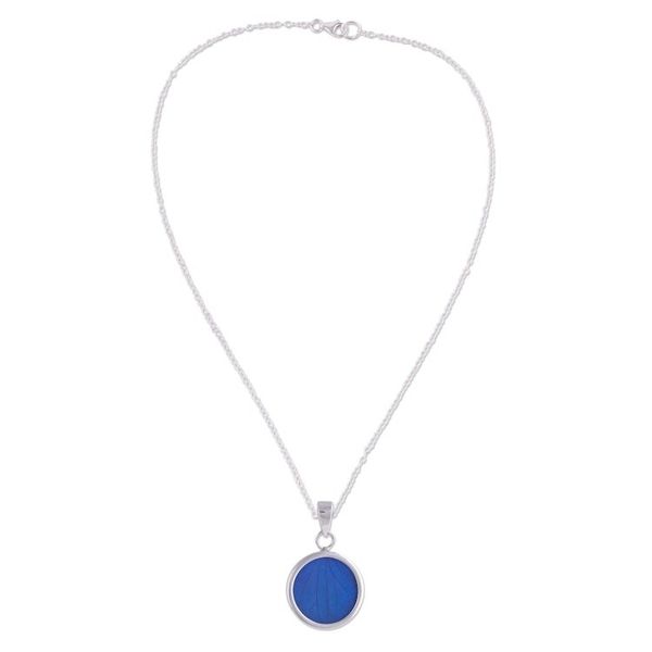 Alternate image for Sterling Silver and Natural Leaf Necklace in Blue from Peru Blue Eden