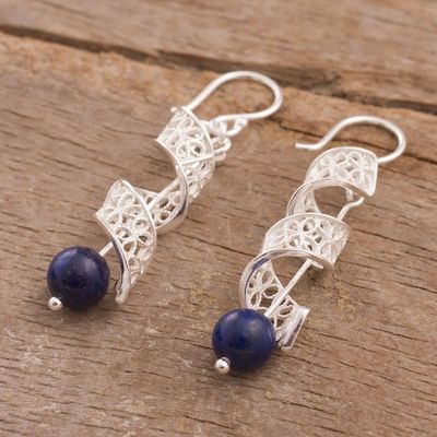 Alternate image for Spiral Lapis Lazuli Filigree Dangle Earrings from Peru Spiral Dance