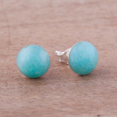 Alternate image for Amazonite and Sterling Silver Stud Earrings from Peru Sky Blue Domes