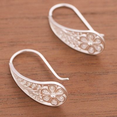 Alternate image for Artisan Crafted Sterling Silver Filigree Flower Earrings Blossoming Dewdrops