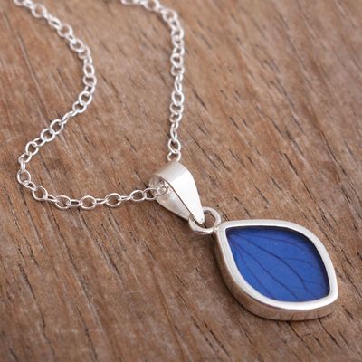 Alternate image for Silver Necklace with Natural Leaf Pendant Natures Gem in Blue