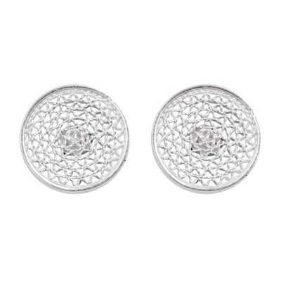 Alternate image for Round Filigree Button Earrings Peruvian 925 Silver Jewelry Hypnotic Mirrors