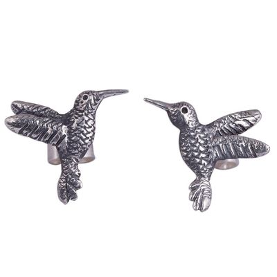 Alternate image for Sterling Silver Hummingbird Stud Earrings from Peru Hummingbird Harmony