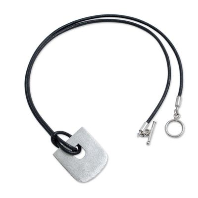 Alternate image for Modern Peru Art Silver Artisan Leather Necklace Our Promise