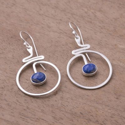 Alternate image for Round Lapis Lazuli Dangle Earrings from Peru Swirling Moons
