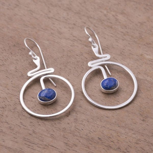 Alternate image for Round Lapis Lazuli Dangle Earrings from Peru Swirling Moons