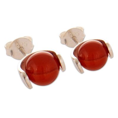 Alternate image for Natural Carnelian  Sterling Silver Stud Earrings from Peru Fire Dots