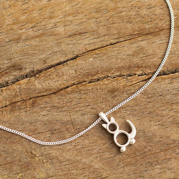 Alternate image for Sterling Silver Minimalist Cat Pendant Necklace from Peru Geometric Cat