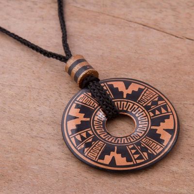 Alternate image for Peruvian Ceramic Pendant Necklace in Black and Copper Colors Copper Queen