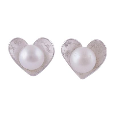 Alternate image for Peruvian Cultured Pearl Sterling Silver Heart Stud Earrings Glowing Hearts