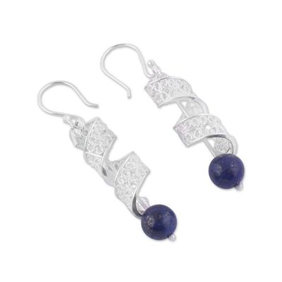 Alternate image for Spiral Lapis Lazuli Filigree Dangle Earrings from Peru Spiral Dance