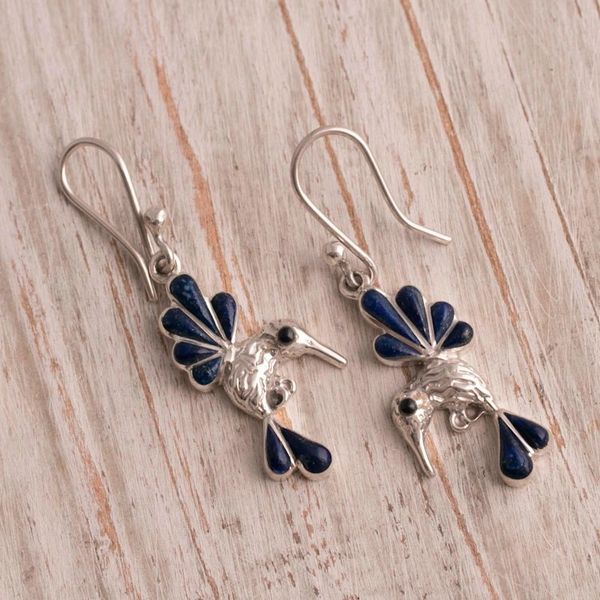 Alternate image for Lapis Lazuli and Onyx Hummingbird Dangle Earrings from Peru Azure Hummingbirds