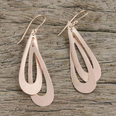Alternate image for Handcrafted Contemporary Rose Gold Plated Thai Earrings Tears Entwined
