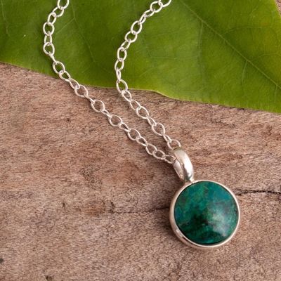 Alternate image for Andean Chrysocolla and Sterling Silver Pendant Necklace Blue Green World