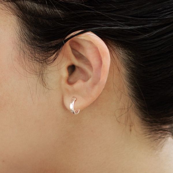 Alternate image for Handmade Modern Sterling Silver Mini Hoop Earrings from Peru Silver Polish