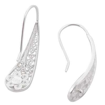Alternate image for Artisan Crafted Sterling Silver Filigree Flower Earrings Blossoming Dewdrops