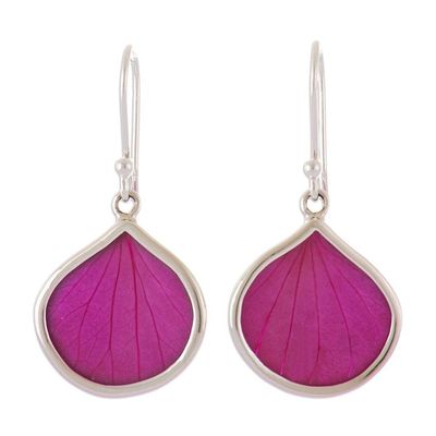 Alternate image for Sterling Silver and Fuchsia Leaf Dangle Earrings from Peru Fuchsia Hydrangea