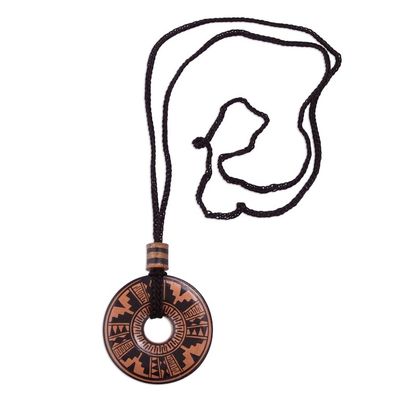 Alternate image for Peruvian Ceramic Pendant Necklace in Black and Copper Colors Copper Queen