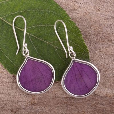 Alternate image for Sterling Silver and Purple Leaf Dangle Earrings from Peru Plum Hydrangea