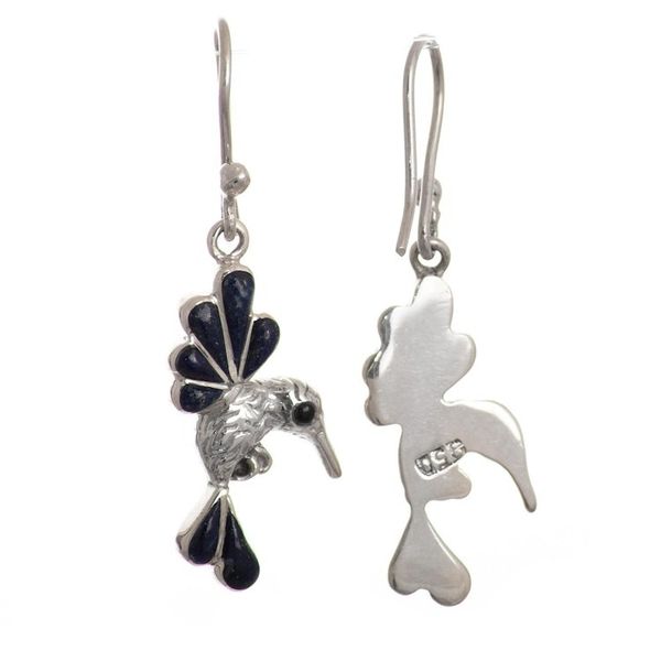 Alternate image for Lapis Lazuli and Onyx Hummingbird Dangle Earrings from Peru Azure Hummingbirds