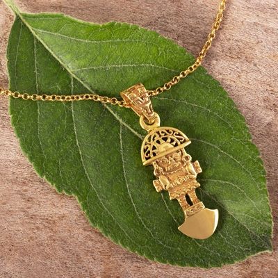 Alternate image for 18K Gold Plated Necklace with Inca Tumi Pendant Solar Tumi
