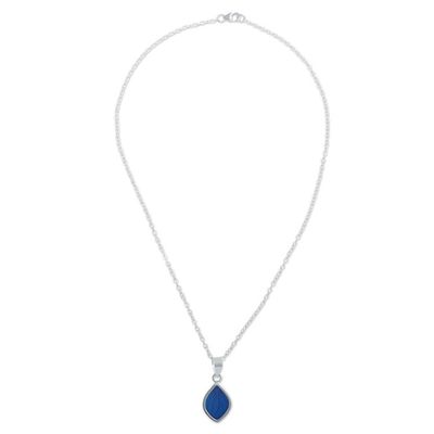 Alternate image for Silver Necklace with Natural Leaf Pendant Natures Gem in Blue
