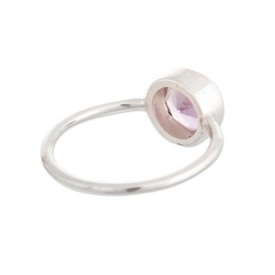 Alternate image for Polished Sterling Silver Single Stone Ring with Amethyst Gem Purple Enigma
