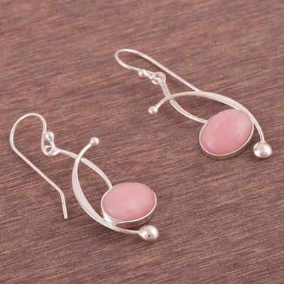 Alternate image for Pink Opal and Sterling Silver Dangle Earrings from Peru Crescent Eyes