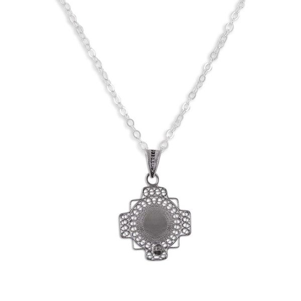 Alternate image for Chrysocolla Chakana Cross Filigree Necklace from Peru Green Valley Chakana