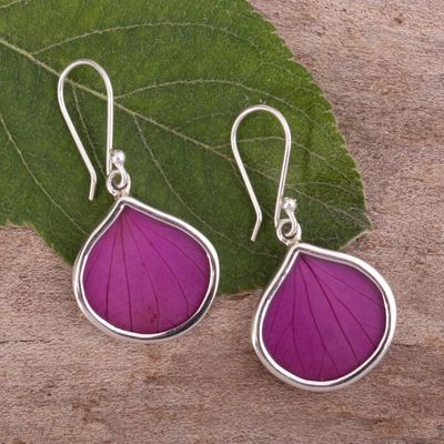 Alternate image for Sterling Silver and Fuchsia Leaf Dangle Earrings from Peru Fuchsia Hydrangea