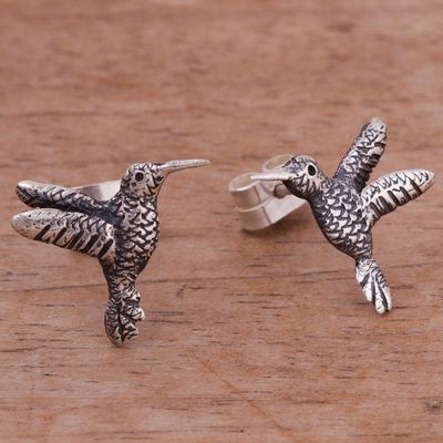Alternate image for Sterling Silver Hummingbird Stud Earrings from Peru Hummingbird Harmony